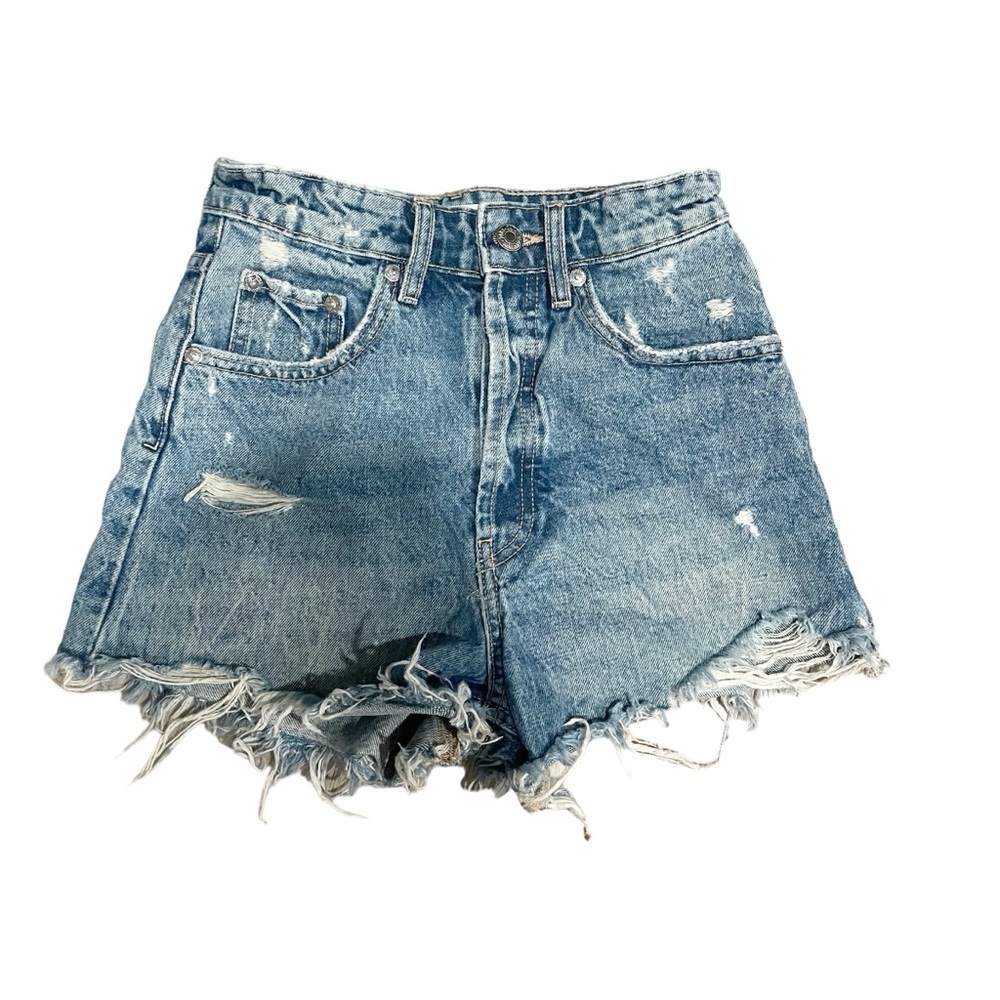 Zara Womens Shorts 0 Jean Denim Blue Light Wash Cut Off Button Fly Pockets